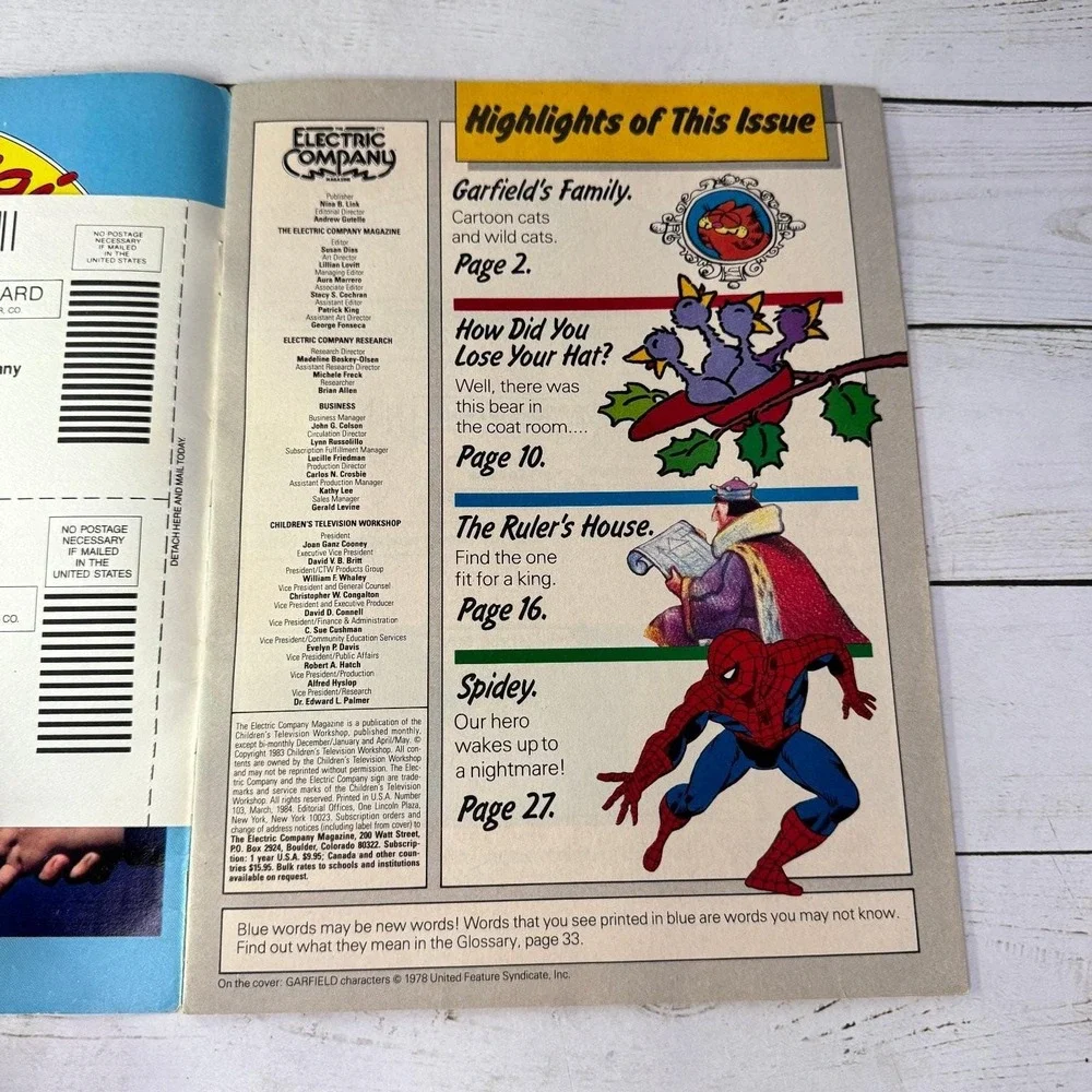 Electric Company Magazine March 1984 Garfield Spider-Man Kids Vintage GTW
